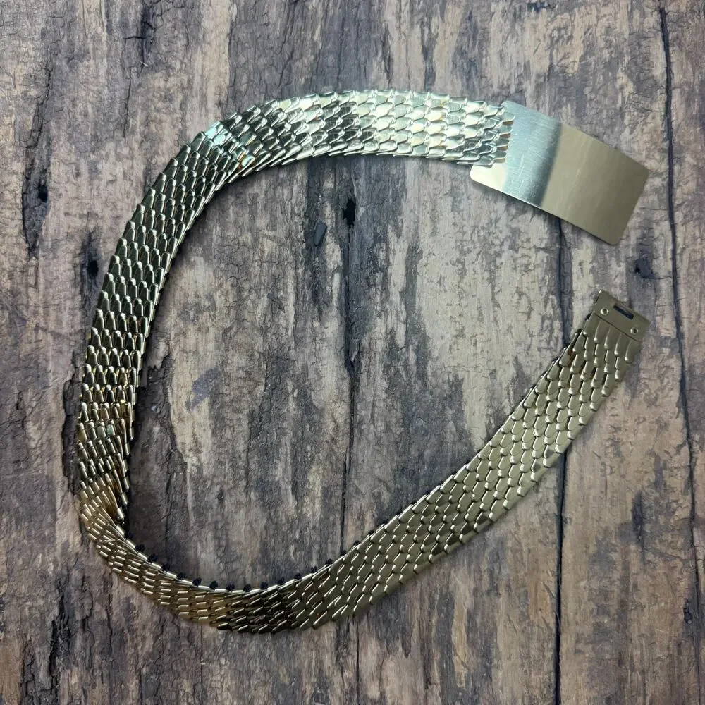 Vintage Gold Tone Metal Mesh Stretch Belt Wide Woven Design